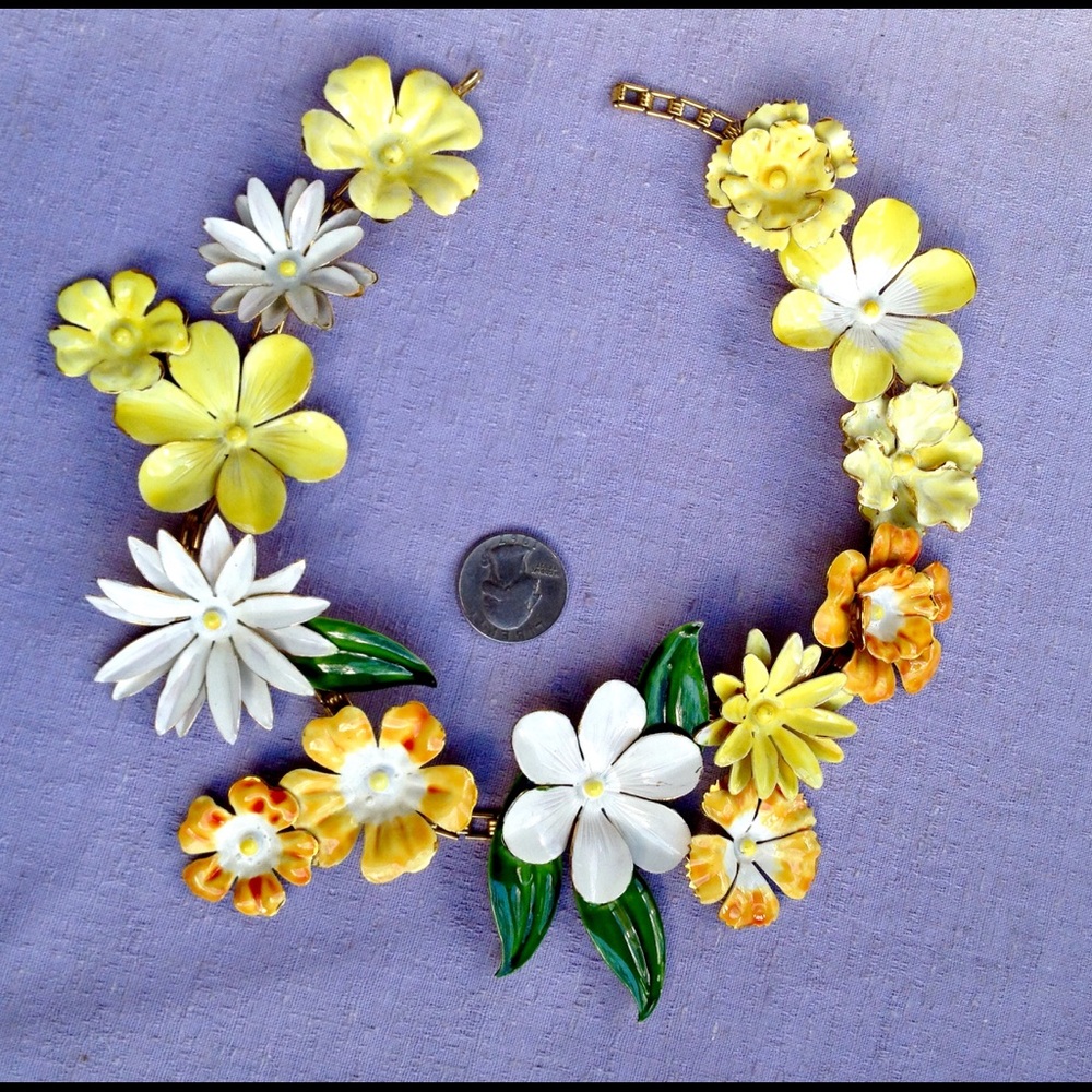 Vintage Sandor Enamel Flower Necklace - Picture 1 of 8